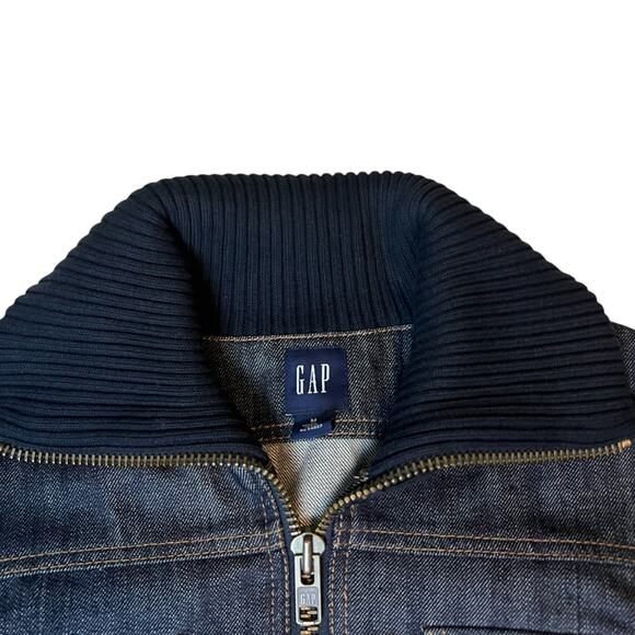 Vintage Y2K Gap Full Zip Denim Jean Jacket Ribbed Collar Women's Medium - Picture 3 of 9